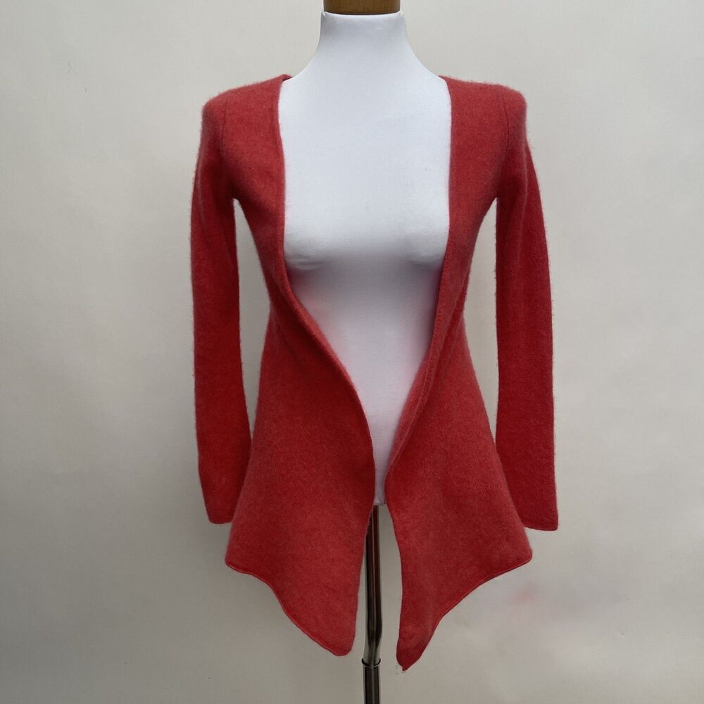 Garnet Hill Open Front Cardigan Sweater X-Small Pink Coral 100% Cashmere